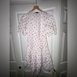 Jcrew White Wrap Dress with Dusty Rose Polka Dots